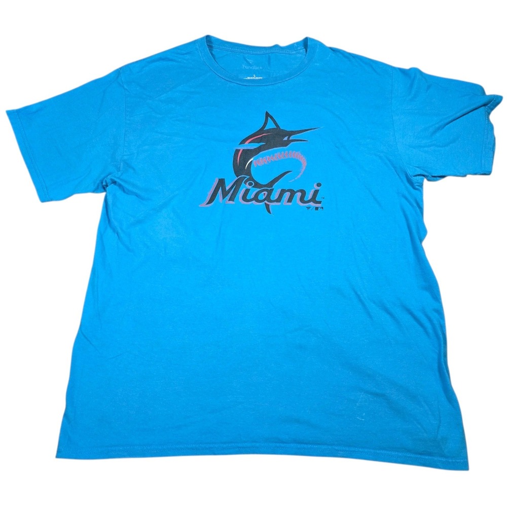 Fanatics Miami Marlins MLB Graphic T-Shirt Mens Large Blue Short Sleeve Baseball